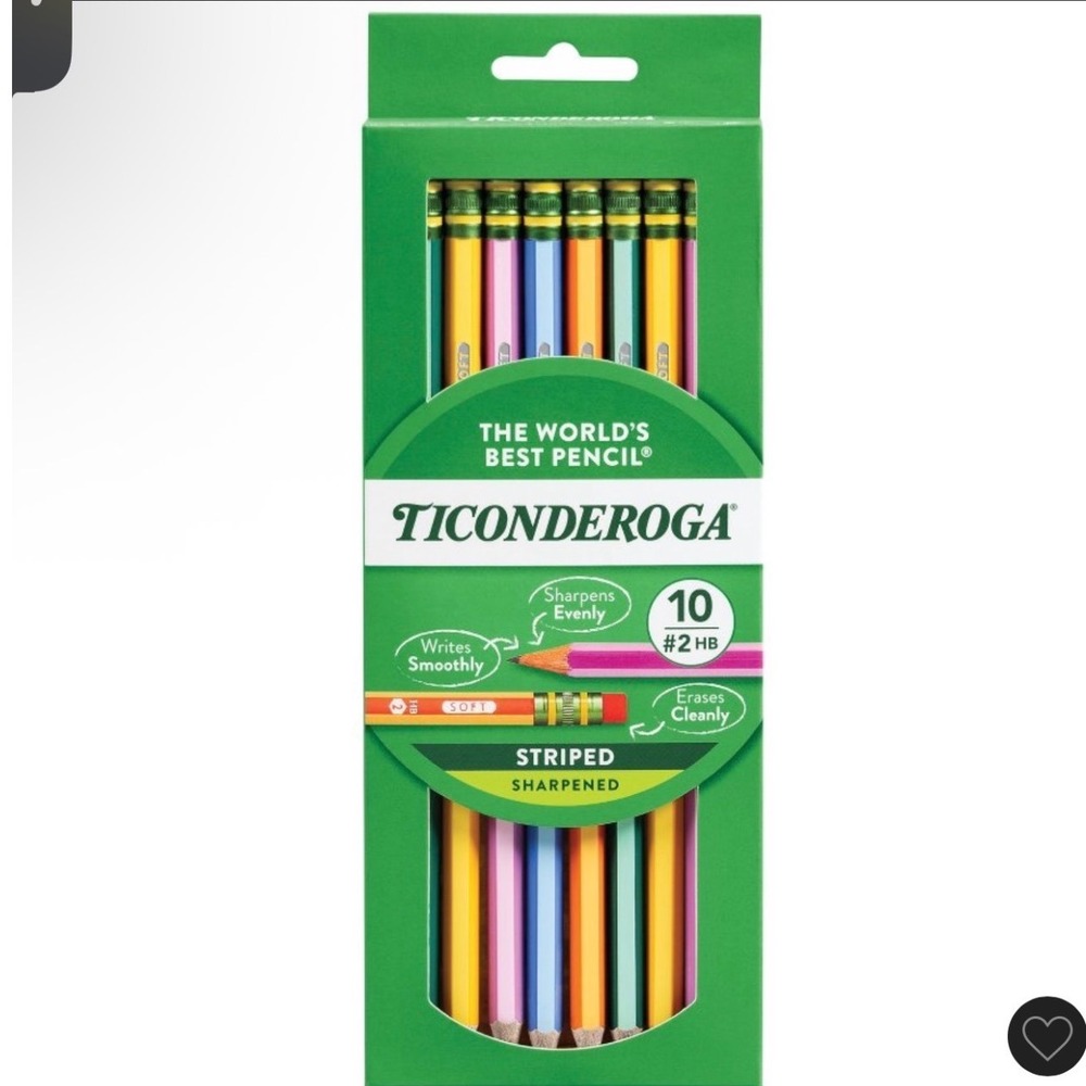 Ticonderoga Striped Pencils Unisex 10 Count Multicolor #2 HB Sharpened NWT